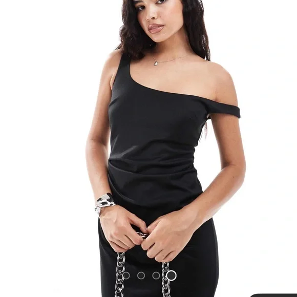 ASOS | Dresses | Asos Design Fallen Shoulder Ponte Midi Dress In Black |  Poshmark
